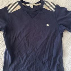Boys Burberry Designer T Shirt Navy Check Plaid Youth 10/140 CM
