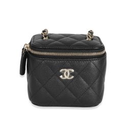 Authentic Chanel Black Quilted Caviar CC Link Mini Vanity Case