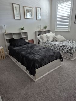 Twin beds, white wash finish