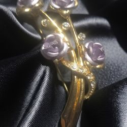 Elegant Broach Purple ish Roses With Rhinestones