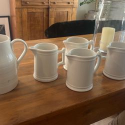 Set Of 6 Antique English Ironstone Pitchers 