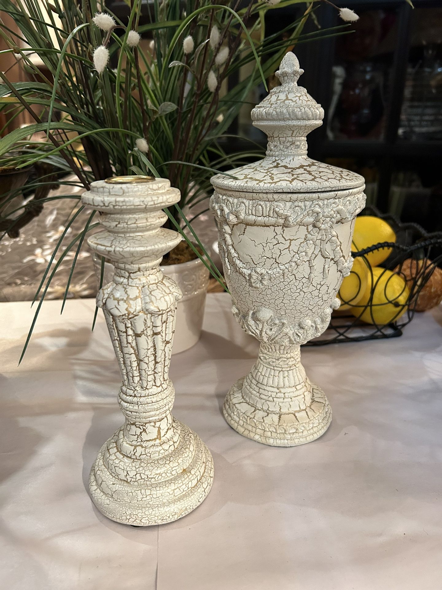 Distressed Weathered Look Urn And Candle Holder