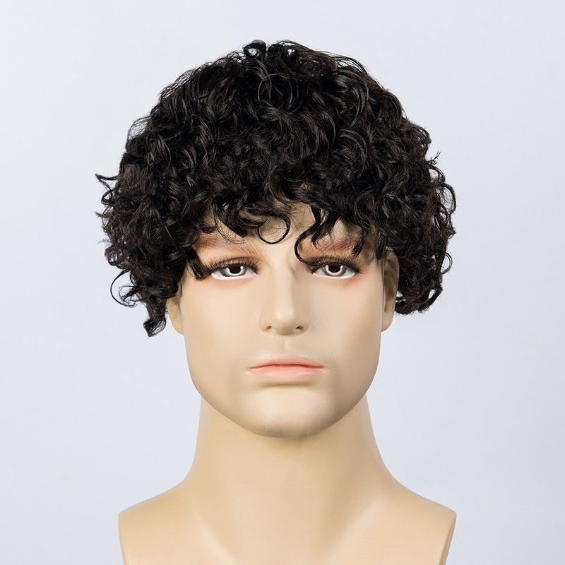 Men’s Curly Human Hair Toupee System