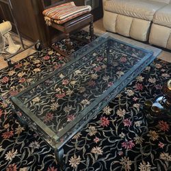 Glass Top Rhod Iron Rectangular Coffee Table 24”x50”x15