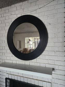 Large Round Wall Mirror Black Ribbed Frame