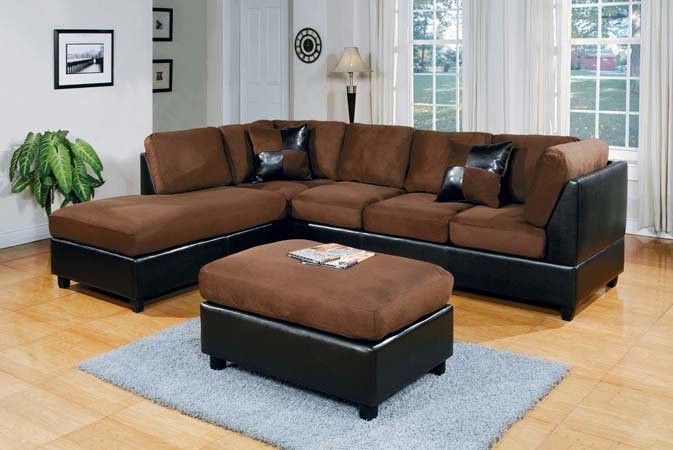 2 tone chocolate/espresso sectional with ottoman& 2 pillows ( new)