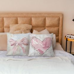 Brand New SPBL&L Pink Heart Coquette Bow Pillow Covers 18x18, Coquette Room Decor, Coquette Bow Aesthetic Pillow Covers, Coquette Stuff, Girly Bedroom