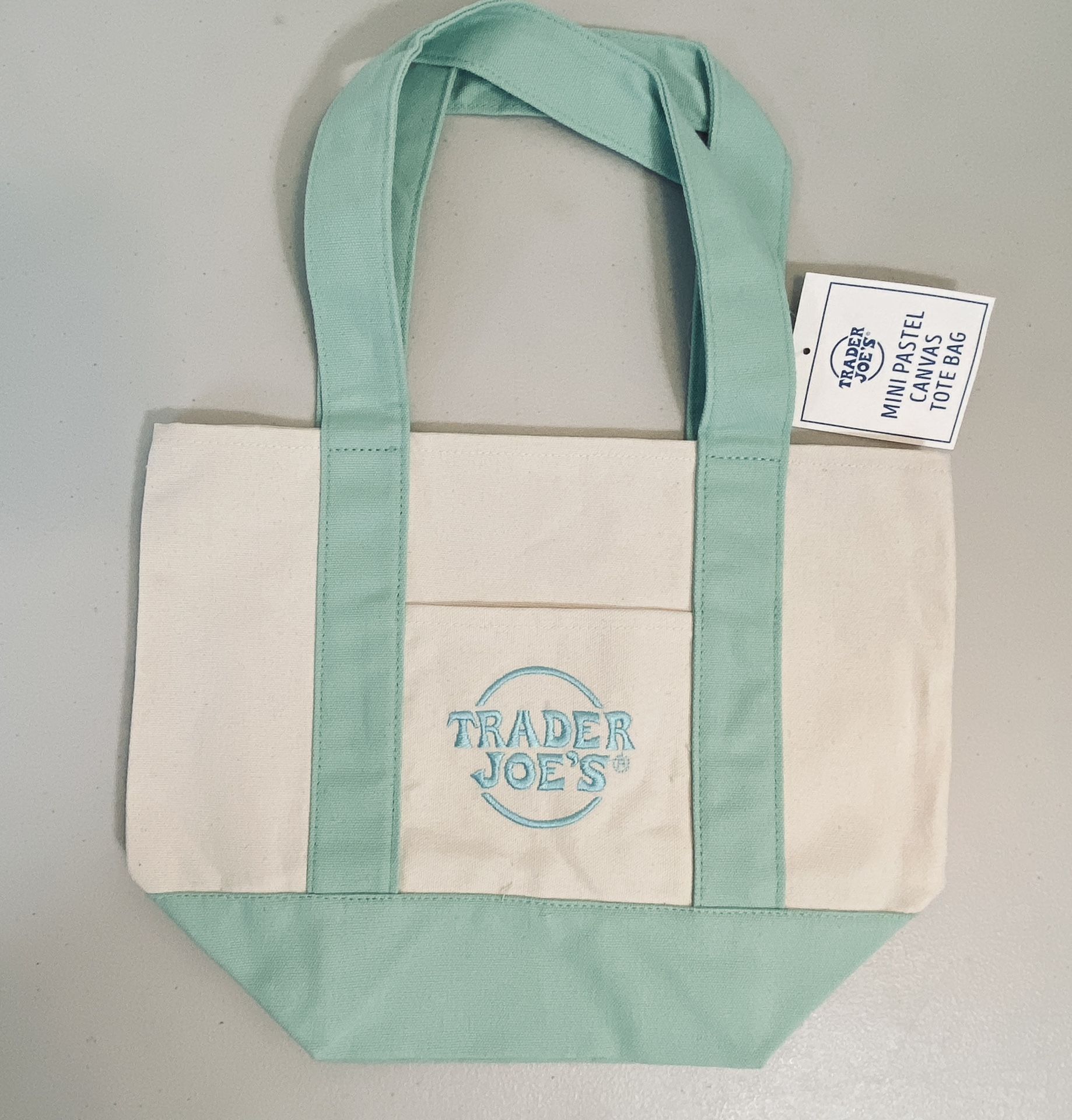NEW! TRADER JOE'S PASTEL GREEN MINI CANVAS TOTE BAG 2025 NWT
