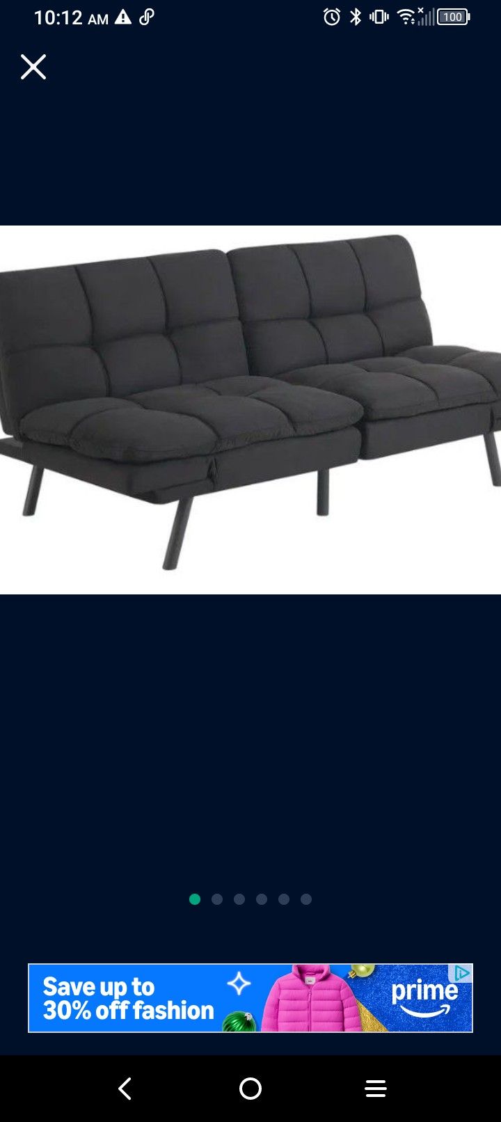 Mainstays 72" (Black Suede) Memory Foam Futon
