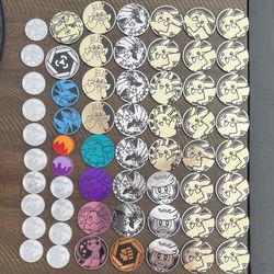 60 Official Pokemon TCG Coin Lot - Jumbo/Regular - Duplicates - Plastic Coins