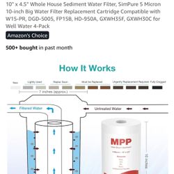 Simpure 10" x 4.5" Whole House Sediment Water Filter, SimPure 5 Micron 10-inch Big Water Filter Replacement Cartridge Compatible with W15-PR, DGD-5005