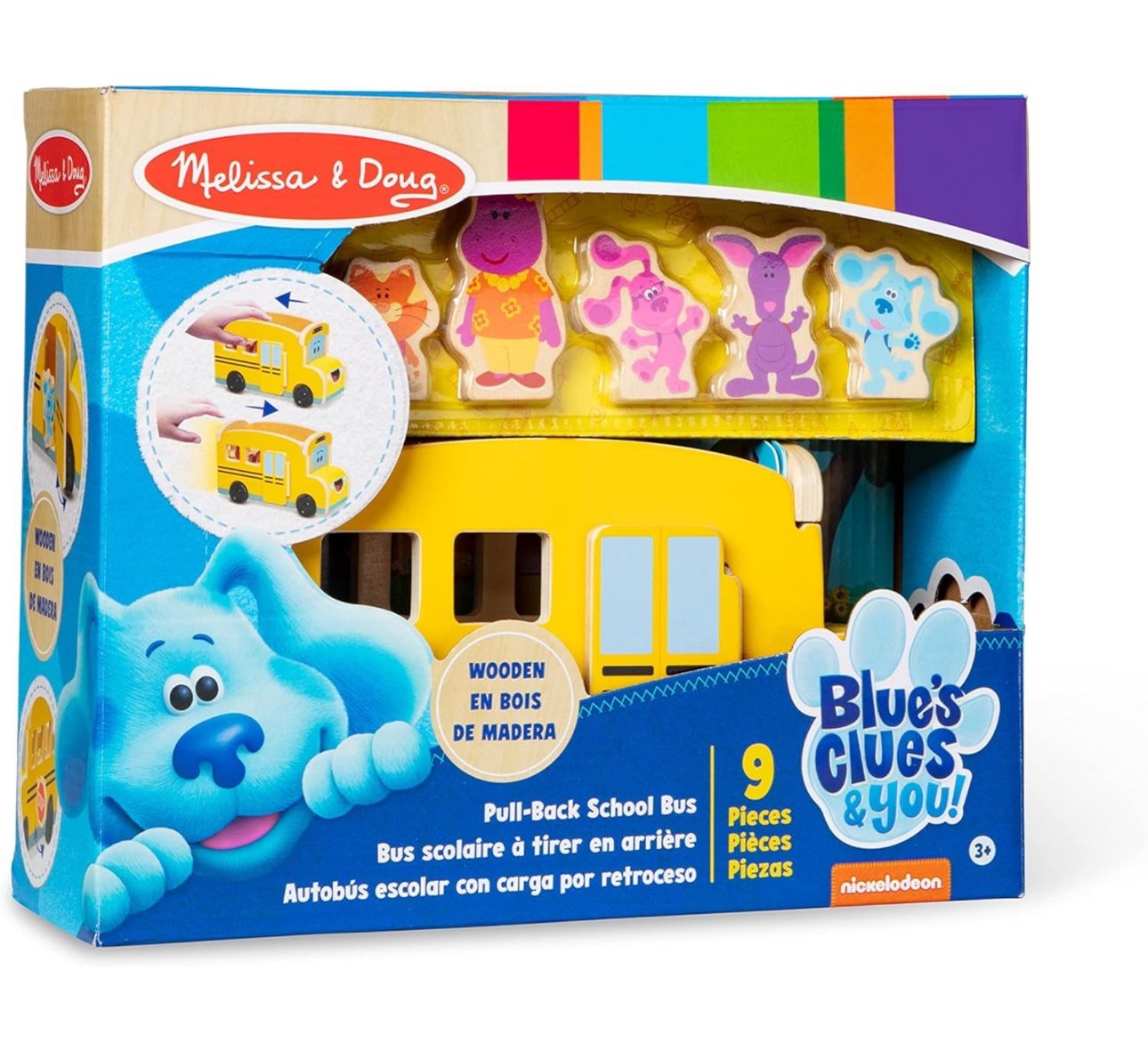 Melissa & Doug Blue's Clues & You! Wooden Pull-Back School Bus (9 Pieces)