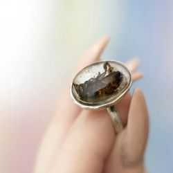 Size 8 Honeybee in Resin Sterling Silver Ring