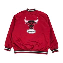 MITCHELL & NESS CHICAGO BULLS SATIN BOMBER JACKET 2XL XXL JORDAN PIPPEN BIG LOGO