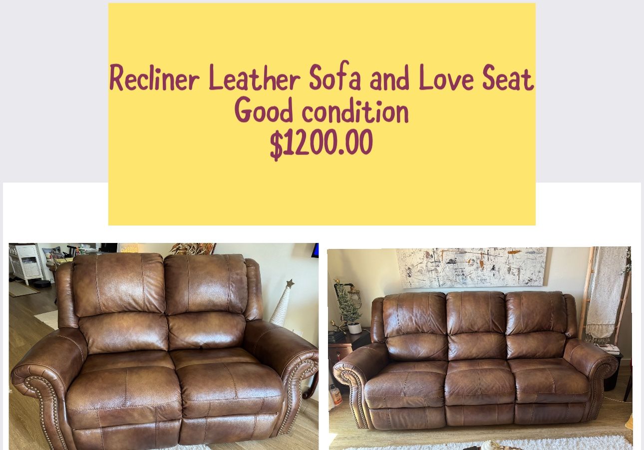 Leather Reclining Sofa And Love Seat