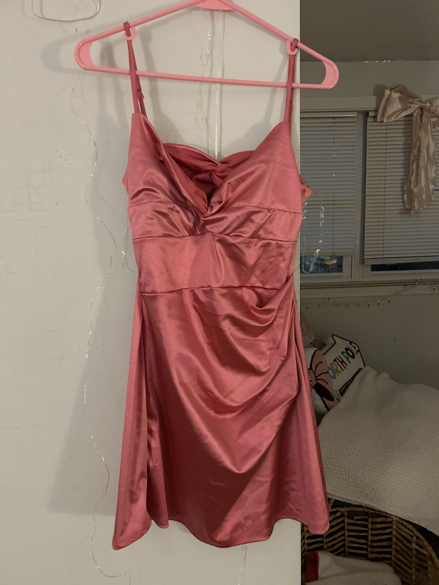pink open back dress
