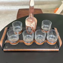 Cowhide Brandy Decanter With Tray And Glasses