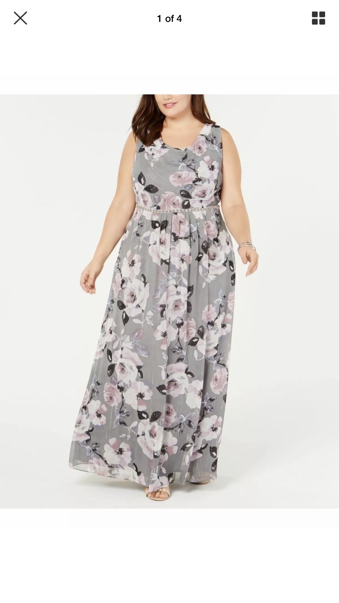 Women’s Formal Dress Plus Size 20W Floral Gray Special Occasion Dresses