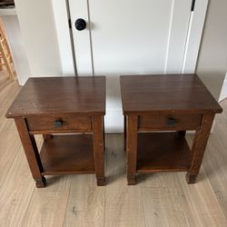 20th century Pair of Arts and Crafts Style Side Tables with Drawer and Lower Shelf