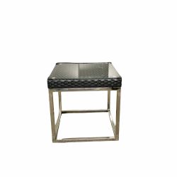 Side Table - Wicker, Glass, Metal