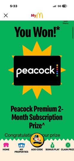 Peacock 2 Month Subscription