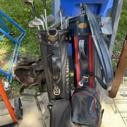 Golf Bags Balls and Clubs