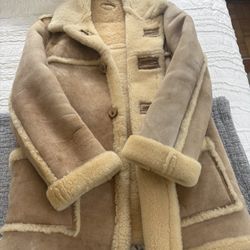 Vintage Handmade Sheepskin Duffle Coat – Shearling Lined, 1970s/80s, Unisex, Warm Winter Outerwear, Excellent Condition