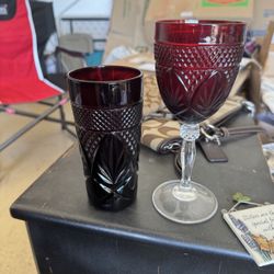 Clear Stemmed Ruby Red Luminarc Cristal D’arques Durand Wine Glasses