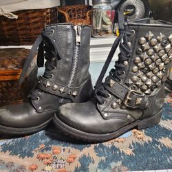 Black Metalhead Studded Leather Boots. Size 6 Womens