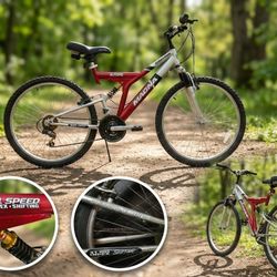 Magna Excitor 21-Speed Mountain Bike - Dual Suspension (Silver/Red)