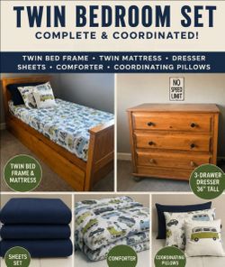 Twin Bedroom Set - frame, mattress & accessories