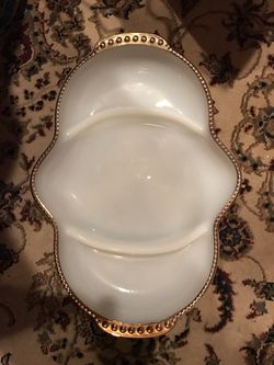 Vintage Milk Glass "Anchor Hocking" Serving Platter with 14k gold