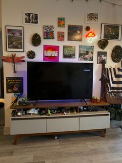 55” Samsung Smart TV + 71” English Elm TV Stand + LED Backlights