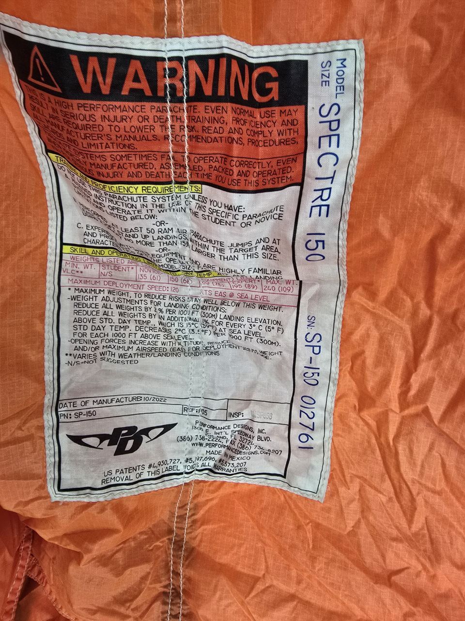 PD Spectre 150 Parachute