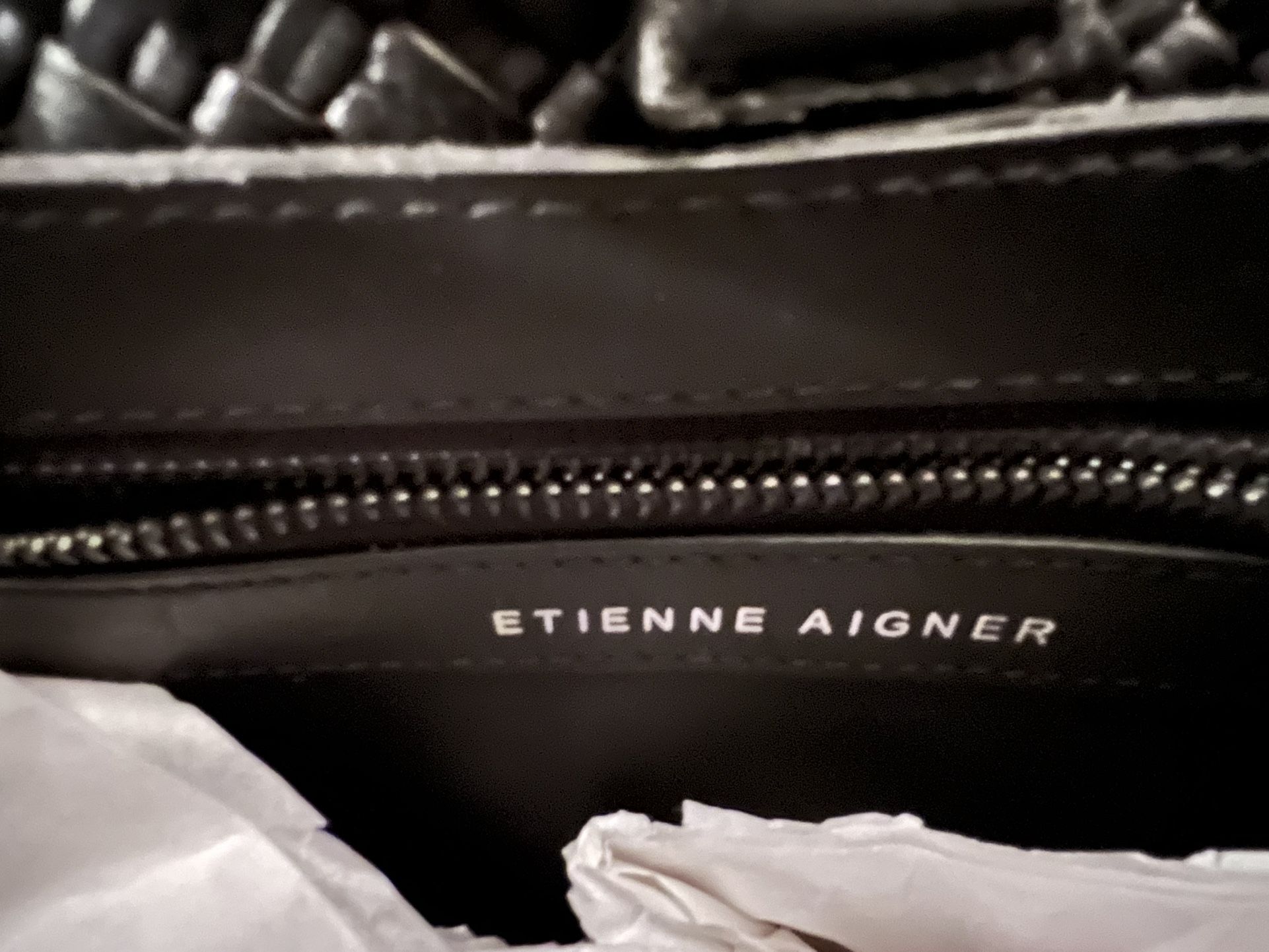 Etienne Aigner Black Leather Woven Tote