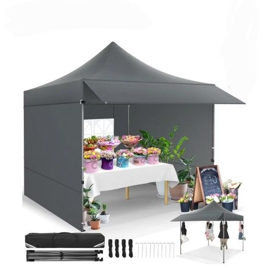 10x10 Pop Up Canopy Heavy Duty Party Tent with Removable Awning and Sidewalls,Easy Up Outdoor Wedding Commercial Canopy,Gazebo All Season Windproof&Wa