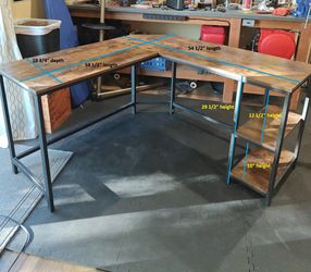 L-Shaped Industrial Desk with Side Shelves