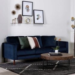 BLUE VELVET COUCH WITH OTTOMAN
