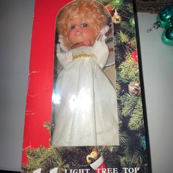 Vtg 70s Light Up Electric White Angel Christmas Tree Topper Doll Ornament Box