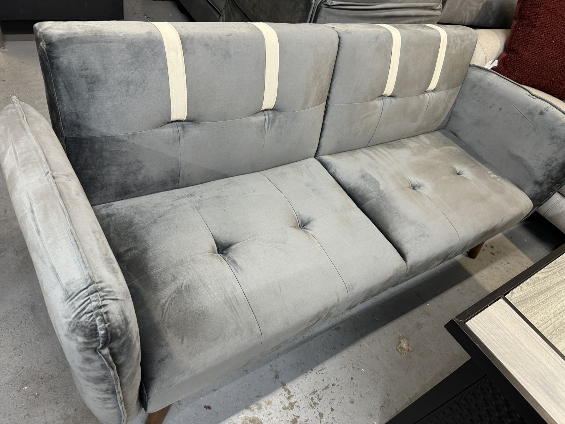 Futon Sofa Grey Velvet New