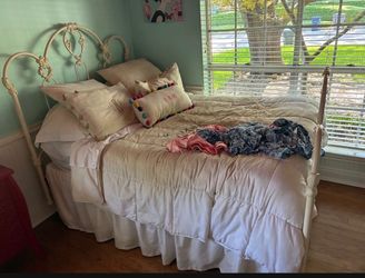 Full Size White Ornate Wrought Iron Bed Frame