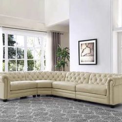  4-piece Top Grain Leather Sectional - Eggshell White
