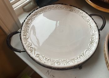 Cake Plate/serving Tray 2 Handles With Decorative Plate 