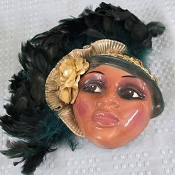 Vintage Clay art Ceramic face wall mask with feathers and gold https://offerup.com/redirect/?o=cm9zZS5SRUFE