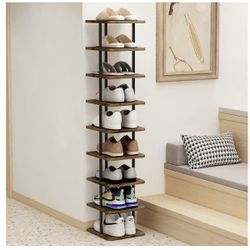 Shoe Rack 9 Tier Vertical Storage Organizer Narrow Metal Slim Shelf Modern Free Standing Shoe