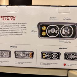 Heated 10 LED Headlight with LED Turn and DRL - Blackout - Passenger