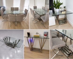 Modern Glass Dining Set + Console Table + Coffee Table (Complete Matching Set)