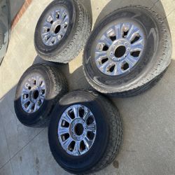 4 - LT275/70r18 8x6.69 8x170 Stock Ford F250 Rims Wheels With Good Treads Tires!!