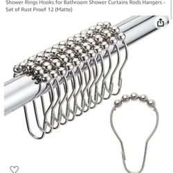 Curtain Rings, Shower Curtain Hooks for Curtain Rust Proof Metal Shower Rings Hooks for Bathroom Shower Curtains Rods Hangers - Set of Rust Proof 12 (