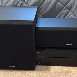 Sony Stereo Receiver With Center Channel Speaker And Subwoofer